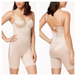 NWT SPANX Suit Your Fancy Strapless Cupped Mid-Thigh Bodysuit, Nude, Size Large.
